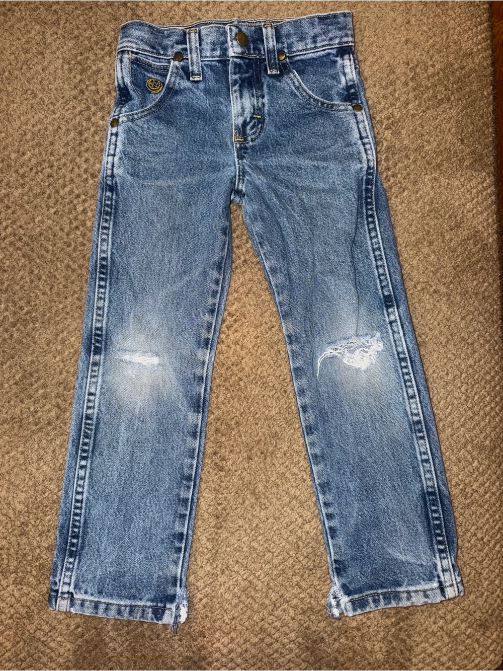 Wrangler Boy’s Medium Wash 100% Cotton Distressed Jeans - 5 Slim